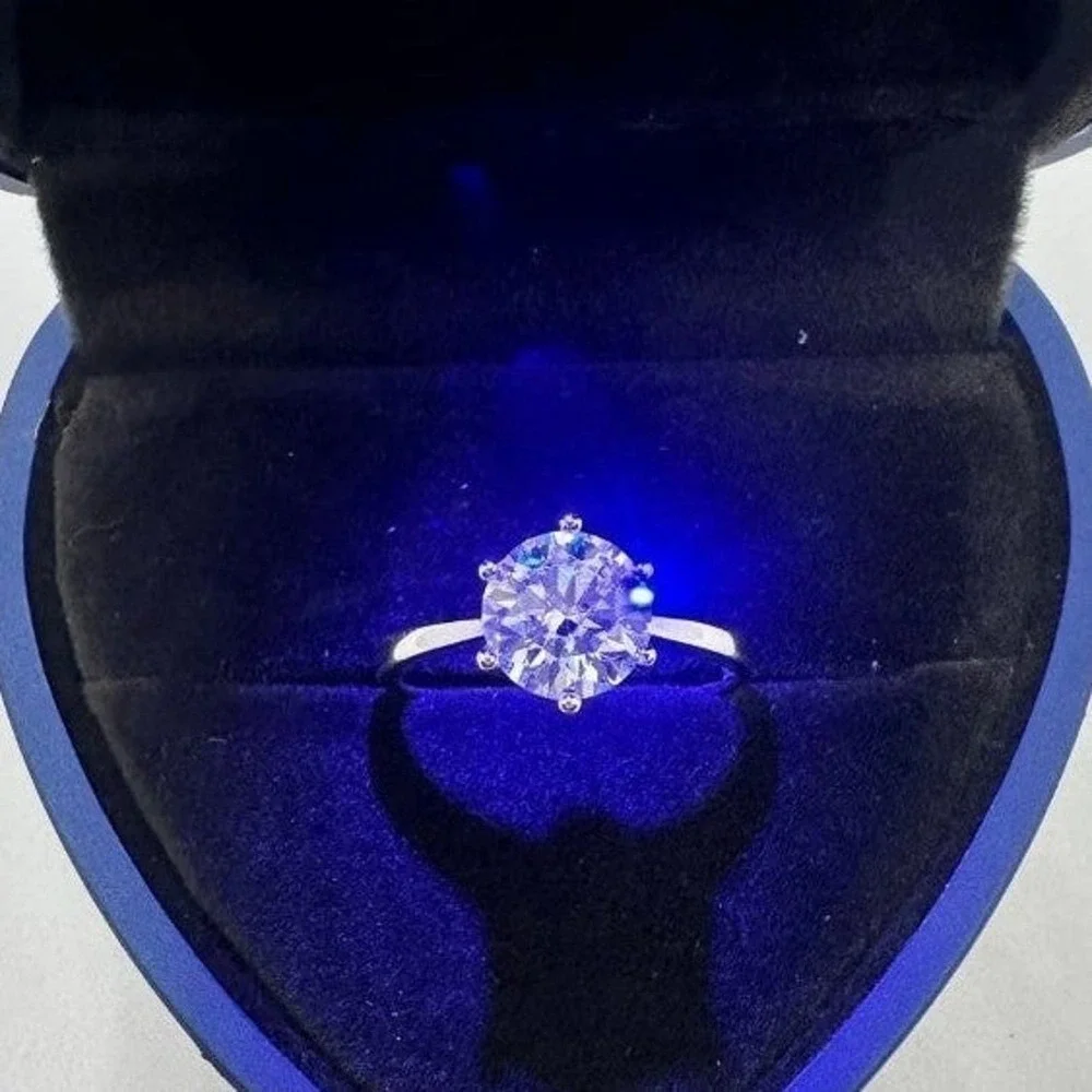 Moissanite Diamond Engagement Ring 6 Prong Wedding S925 2 Ct Size 9